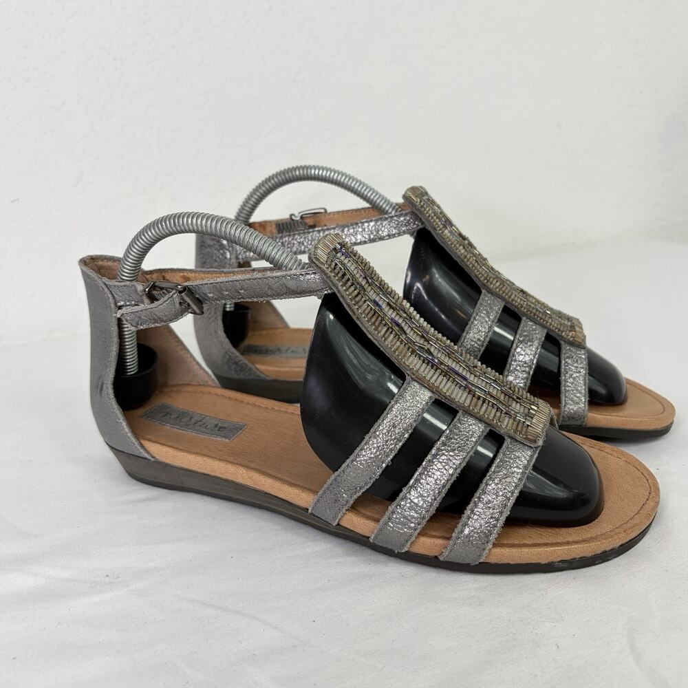 Nurture Silver Strappy seed Beaded Sandals Size 9 M, genuine leather, causal